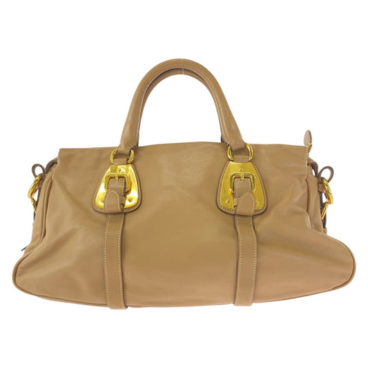 PRADA Handbag BN1903 leather Beige Gold Metal Handbag Shoulder Bag 2WAY Women Used Authentic