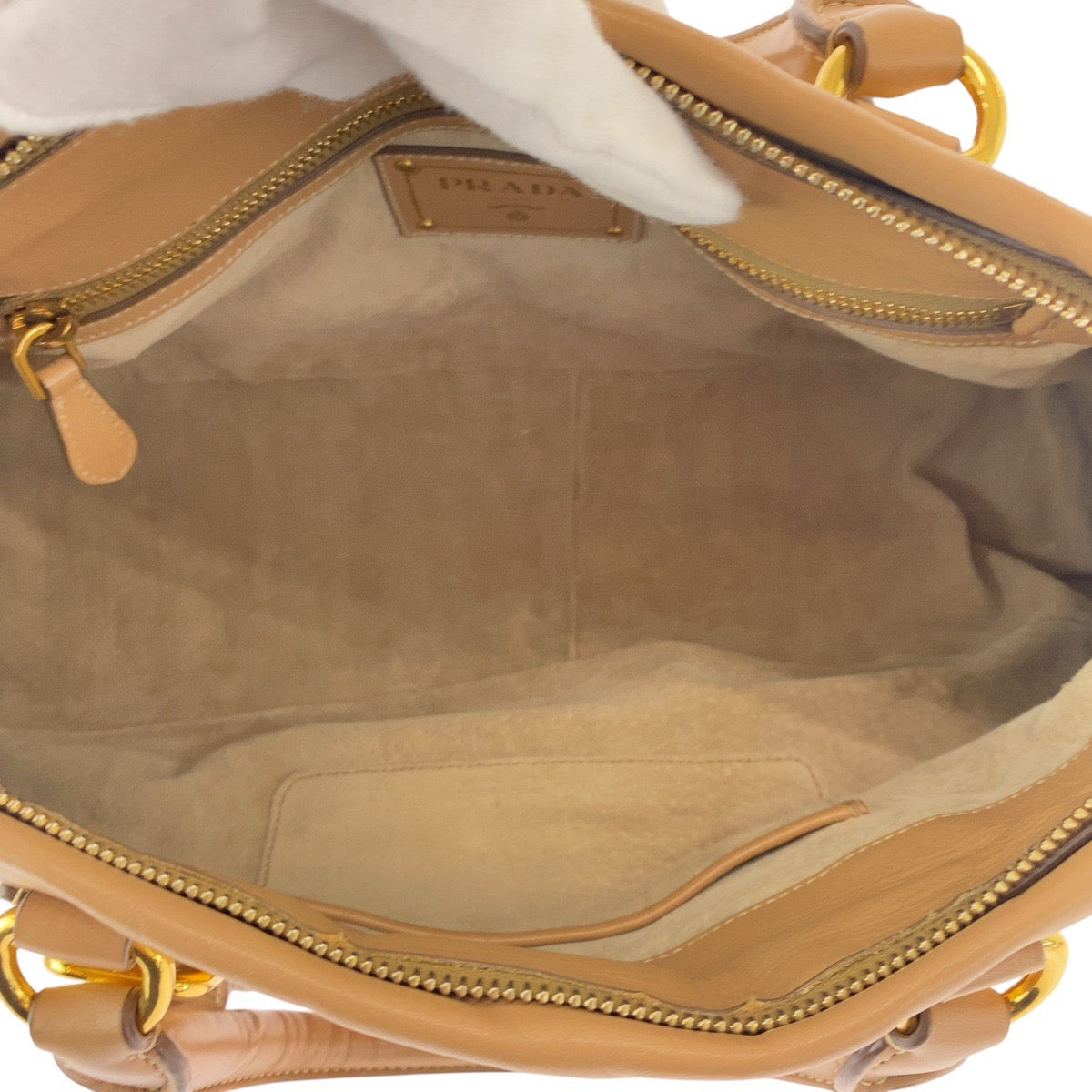 PRADA Handbag BN1903 leather Beige Gold Metal Handbag Shoulder Bag 2WAY Women Used Authentic