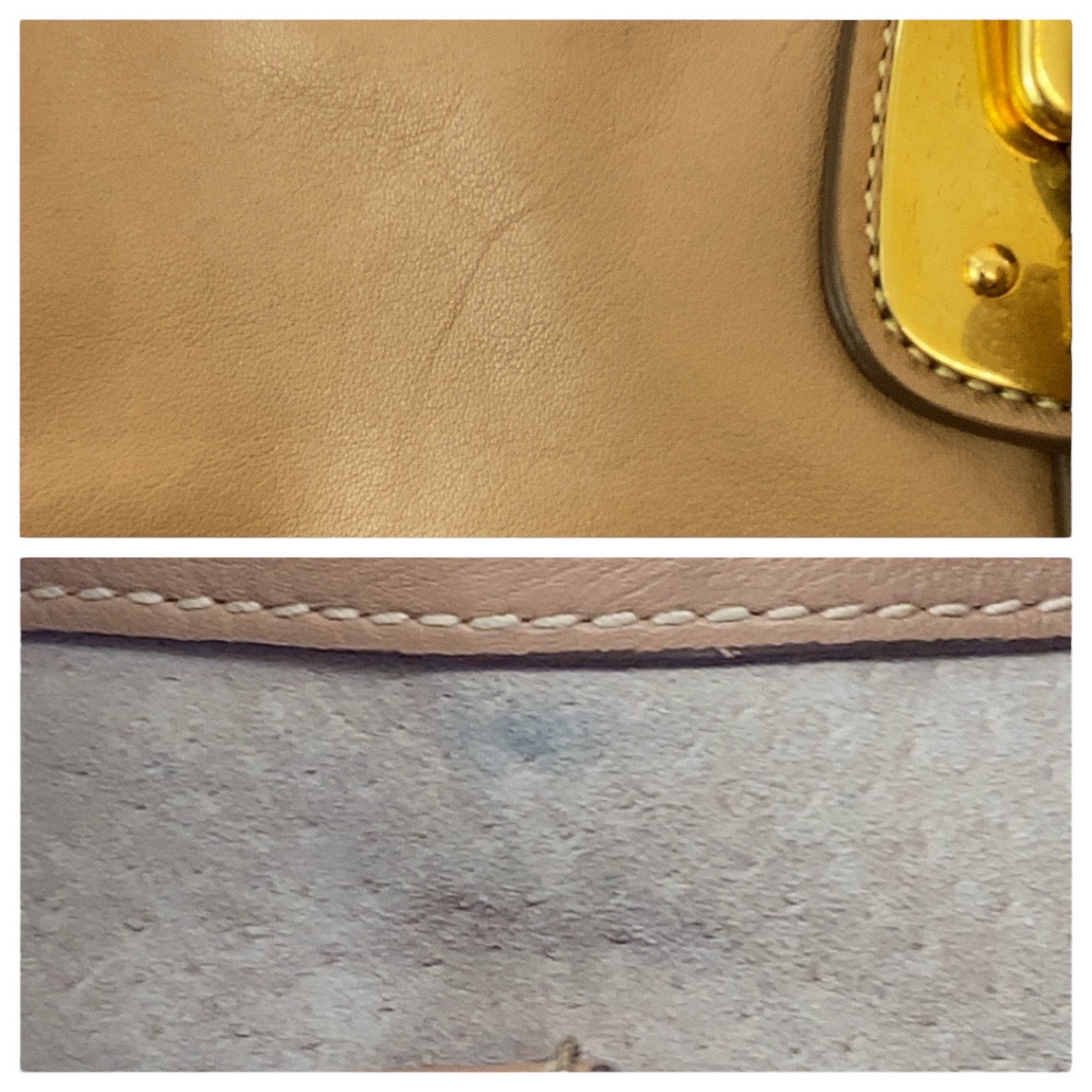 PRADA Handbag BN1903 leather Beige Gold Metal Handbag Shoulder Bag 2WAY Women Used Authentic