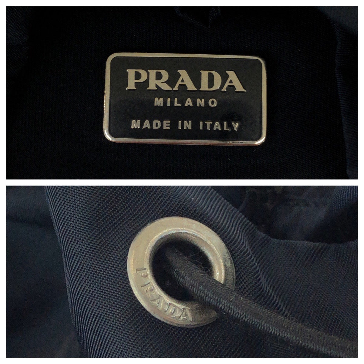 PRADA Backpack Nylon Navy SilverMetal Backpack Backpack Test Triangle With logo Women Used Authentic