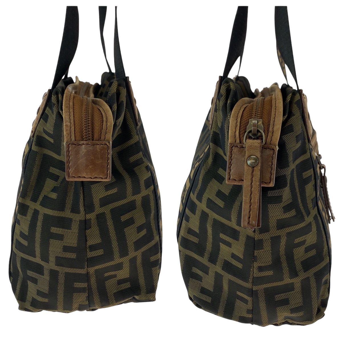 FENDI Handbag canvas Brown Gold Metal Handbag Shoulder Bag Zucca Women Used Authentic