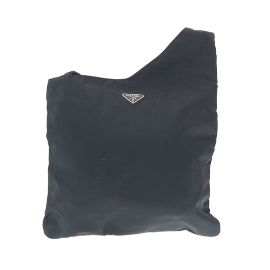 PRADA Shoulder Bag Nylon Black SilverMetal Shoulder Bag Sacoche Test Triangle With logo Women Used Authentic