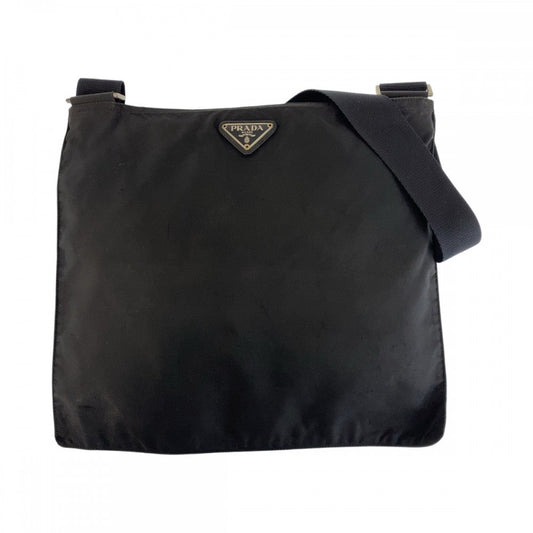 PRADA Shoulder Bag Nylon Black SilverMetal Shoulder Bag Messenger bag Test Triangle With logo Women Used Authentic