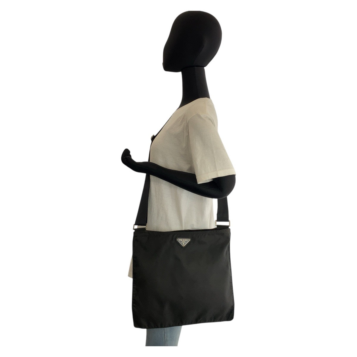 PRADA Shoulder Bag Nylon Black SilverMetal Shoulder Bag Messenger bag Test Triangle With logo Women Used Authentic
