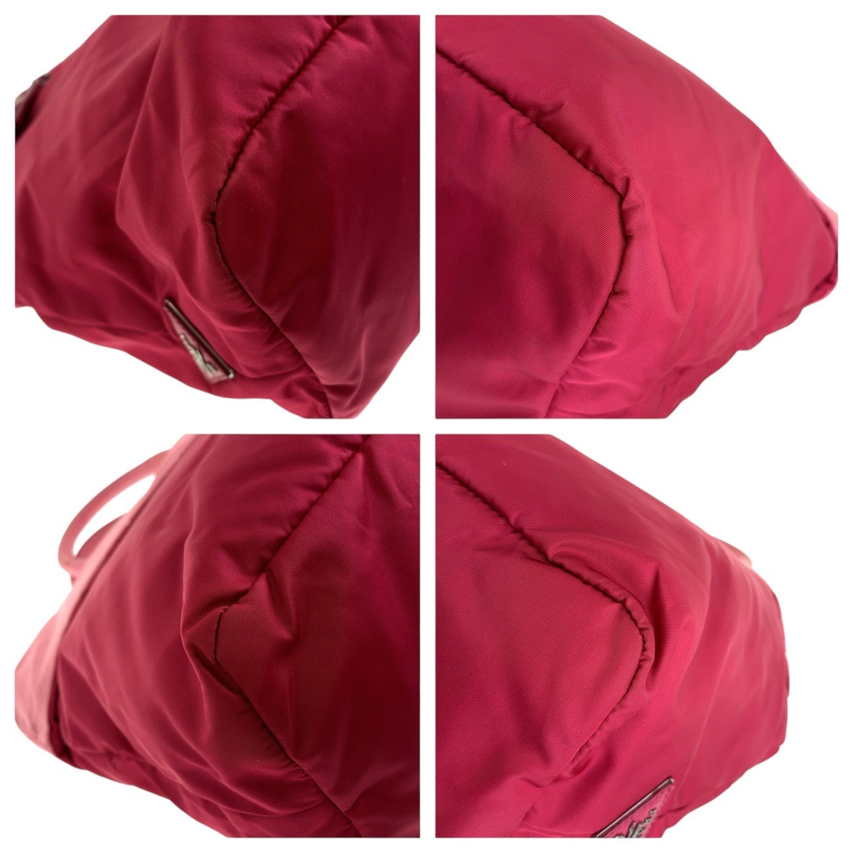 PRADA Tote Bag Nylon Red pink Tote Bag Shoulder Bag 2way Test Triangle With logo Women Used Authentic