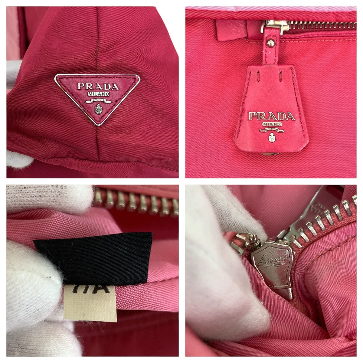 PRADA Tote Bag Nylon Red pink Tote Bag Shoulder Bag 2way Test Triangle With logo Women Used Authentic