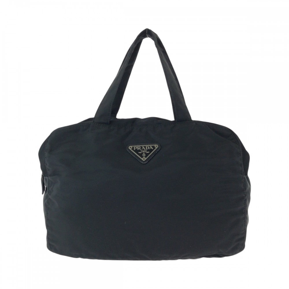 PRADA Handbag Nylon Black SilverMetal Handbag Tote Bag Test Triangle With logo Women Used Authentic