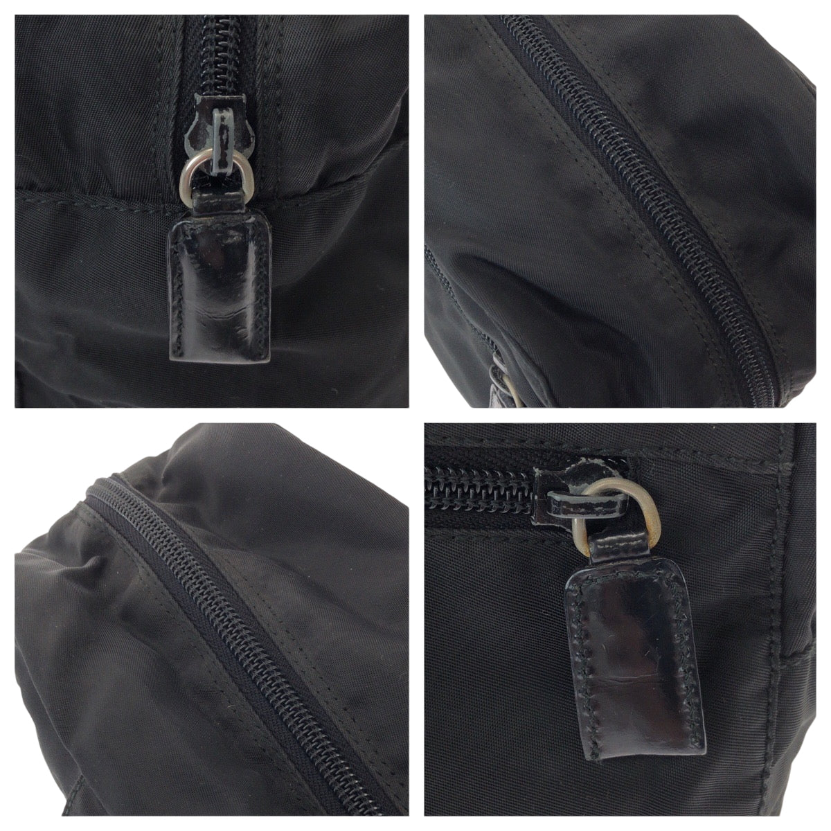 PRADA Handbag Nylon Black SilverMetal Handbag Tote Bag Test Triangle With logo Women Used Authentic