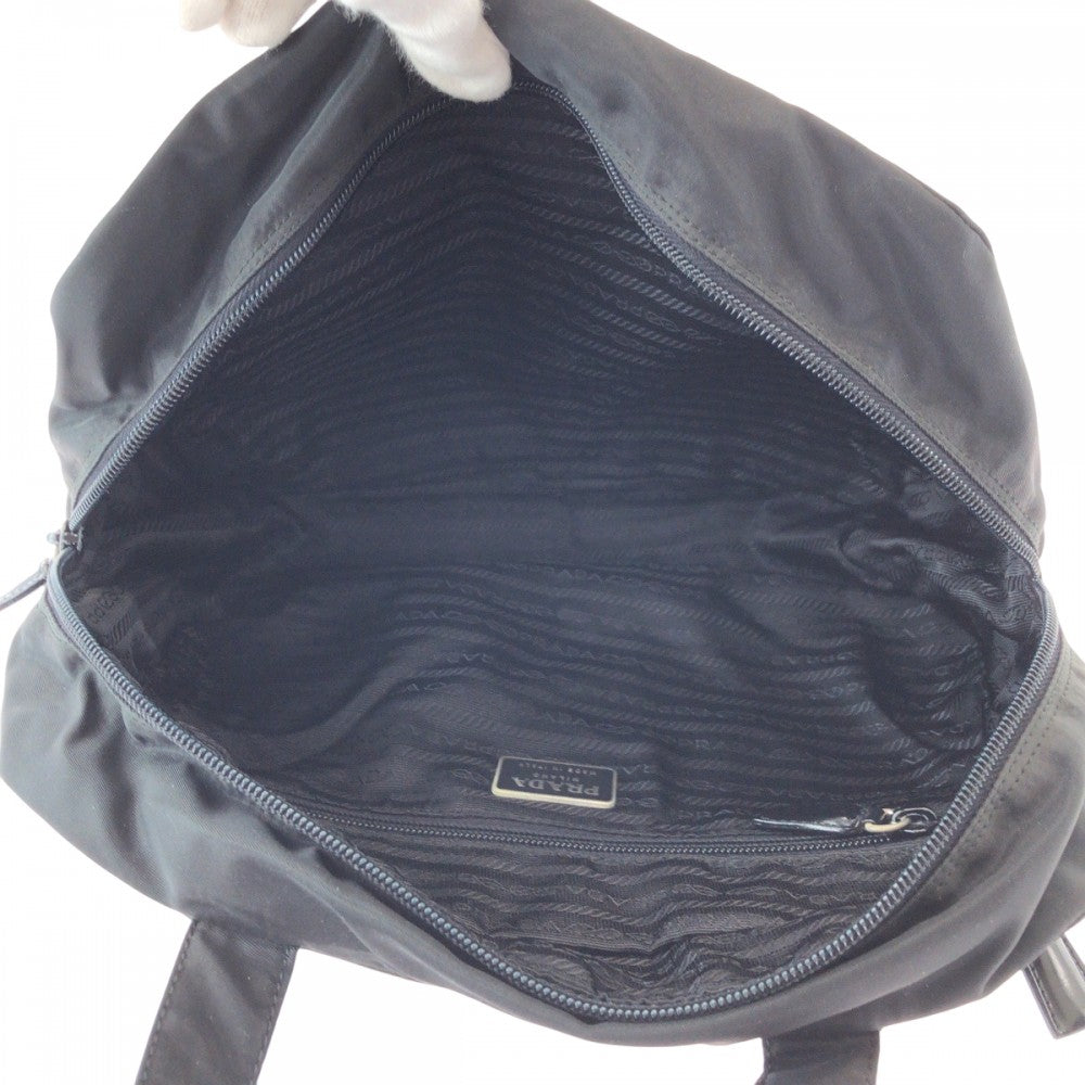 PRADA Handbag Nylon Black SilverMetal Handbag Tote Bag Test Triangle With logo Women Used Authentic