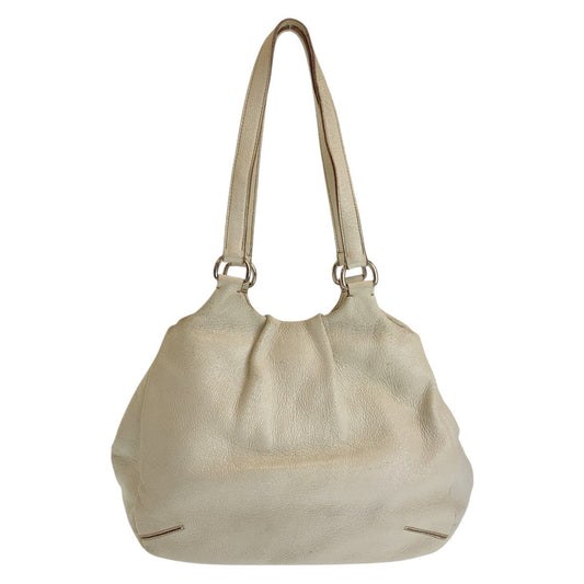 PRADA Shoulder Bag leather White SilverMetal Women Used Authentic