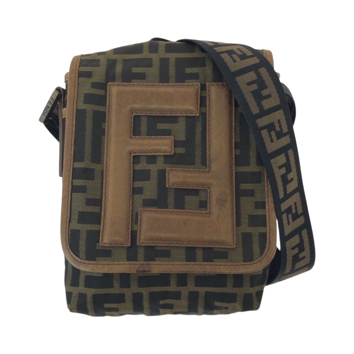 FENDI Shoulder Bag canvas Brown Gold Metal Shoulder Bag pochette Zucca FF logo Women Used Authentic