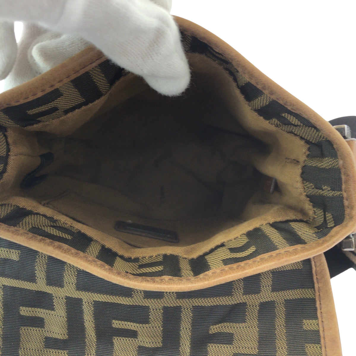 FENDI Shoulder Bag canvas Brown Gold Metal Shoulder Bag pochette Zucca FF logo Women Used Authentic