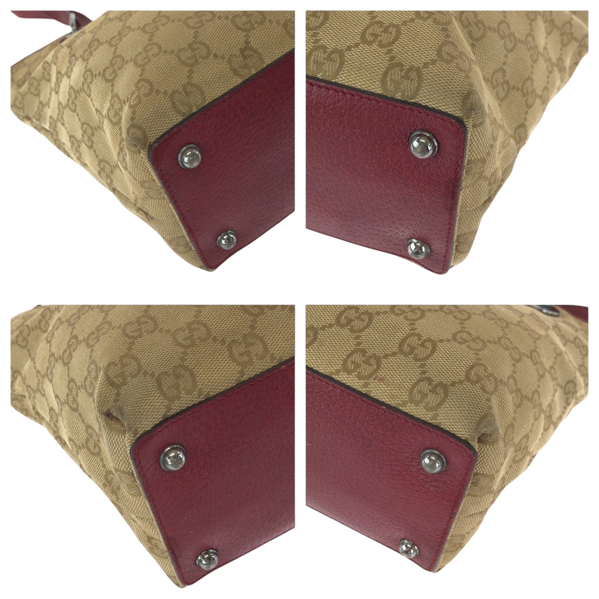 GUCCI Tote Bag 120840 GG canvas Beige Red SilverMetal Tote Bag handbag Women Used Authentic
