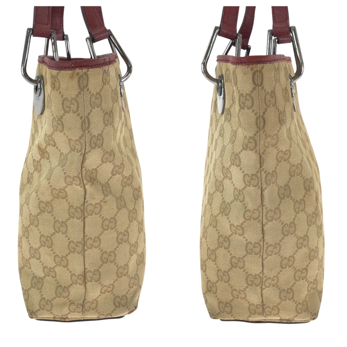 GUCCI Tote Bag 120840 GG canvas Beige Red SilverMetal Tote Bag handbag Women Used Authentic