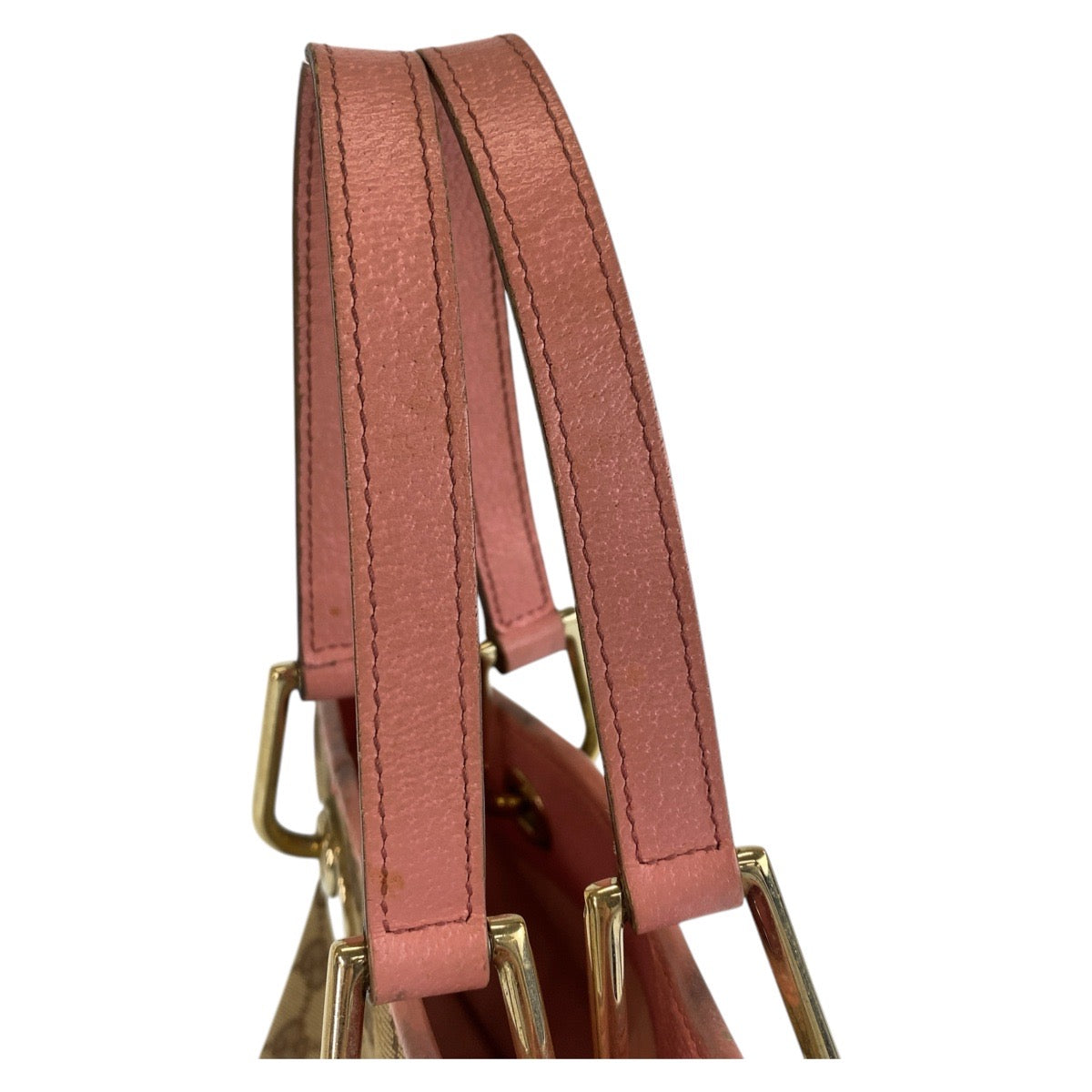 GUCCI Tote Bag 120844 GG canvas, leather Beige Pink Gold Metal Tote Bag handbag Women Used Authentic