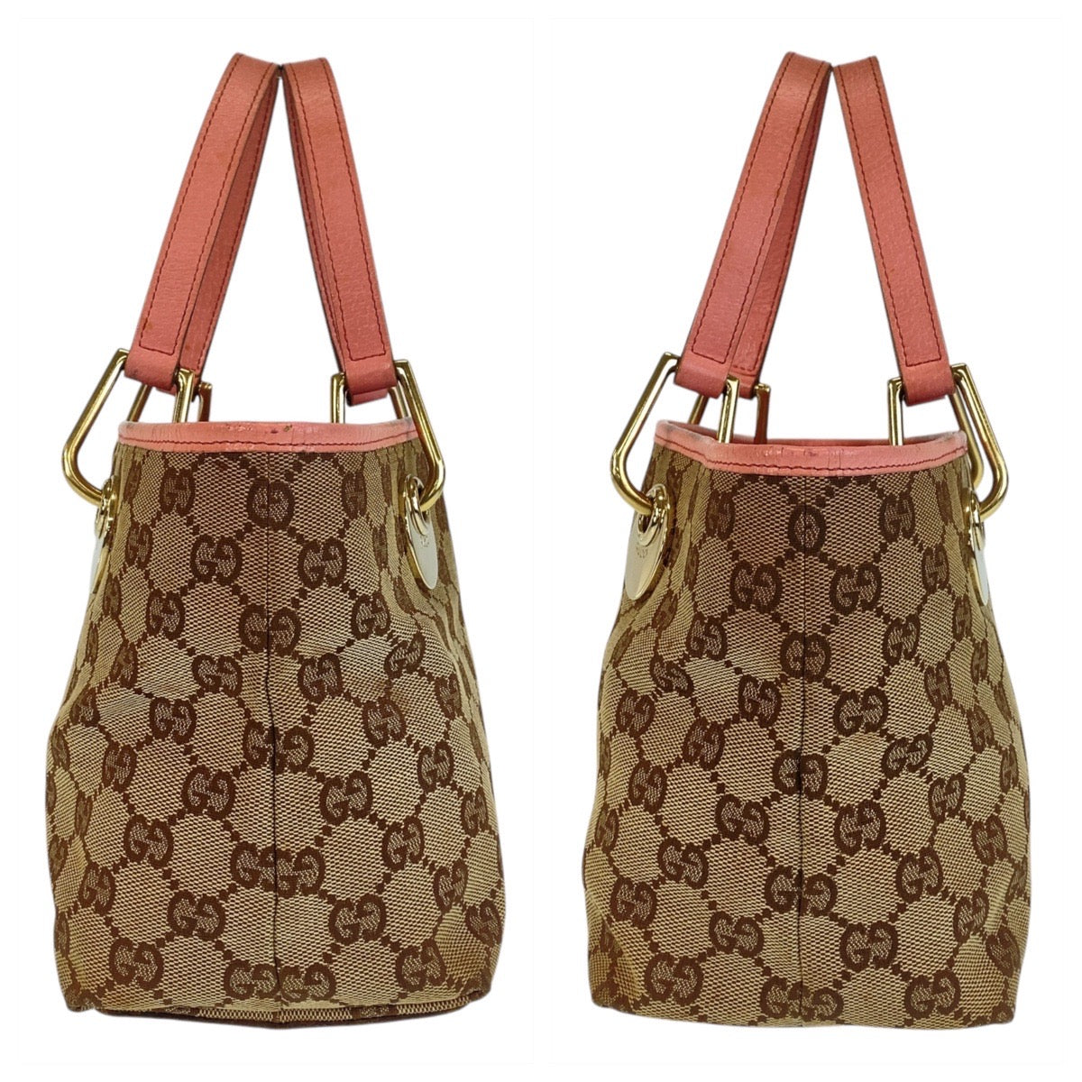 GUCCI Tote Bag 120844 GG canvas, leather Beige Pink Gold Metal Tote Bag handbag Women Used Authentic