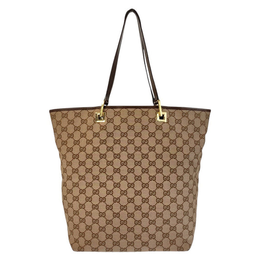 GUCCI Tote Bag 002 1098 GG canvas, leather Beige Brown Gold Metal Tote Bag Shoulder Bag Women Used Authentic