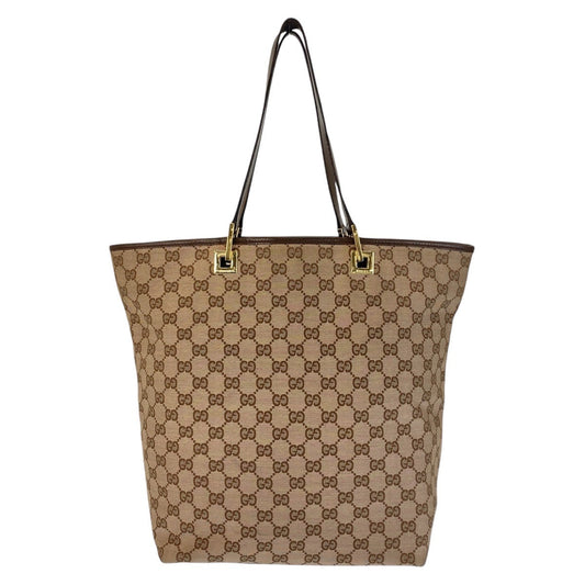 GUCCI Tote Bag 002 1098 GG canvas, leather Beige Brown Gold Metal Tote Bag Shoulder Bag Women Used Authentic