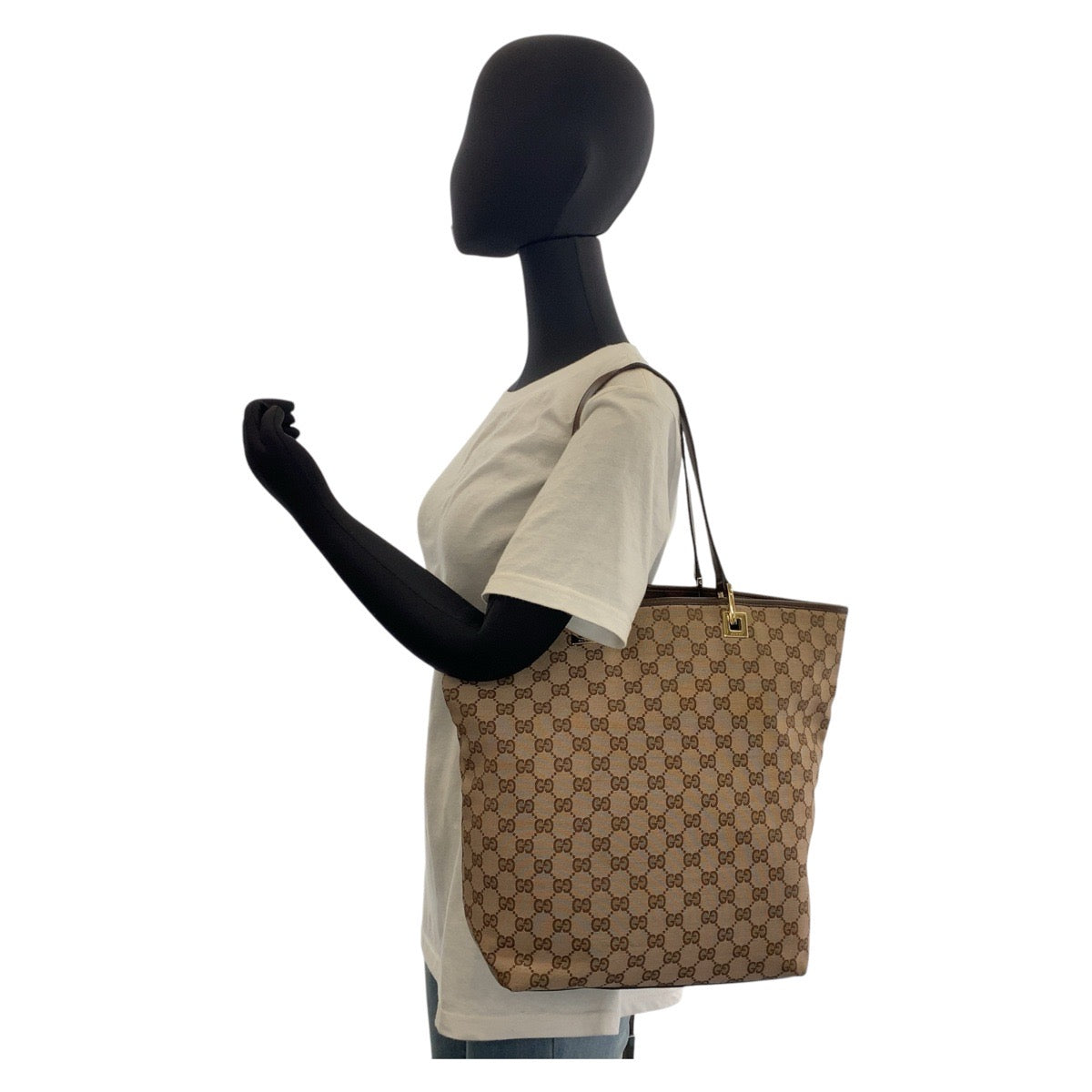 GUCCI Tote Bag 002 1098 GG canvas, leather Beige Brown Gold Metal Tote Bag Shoulder Bag Women Used Authentic