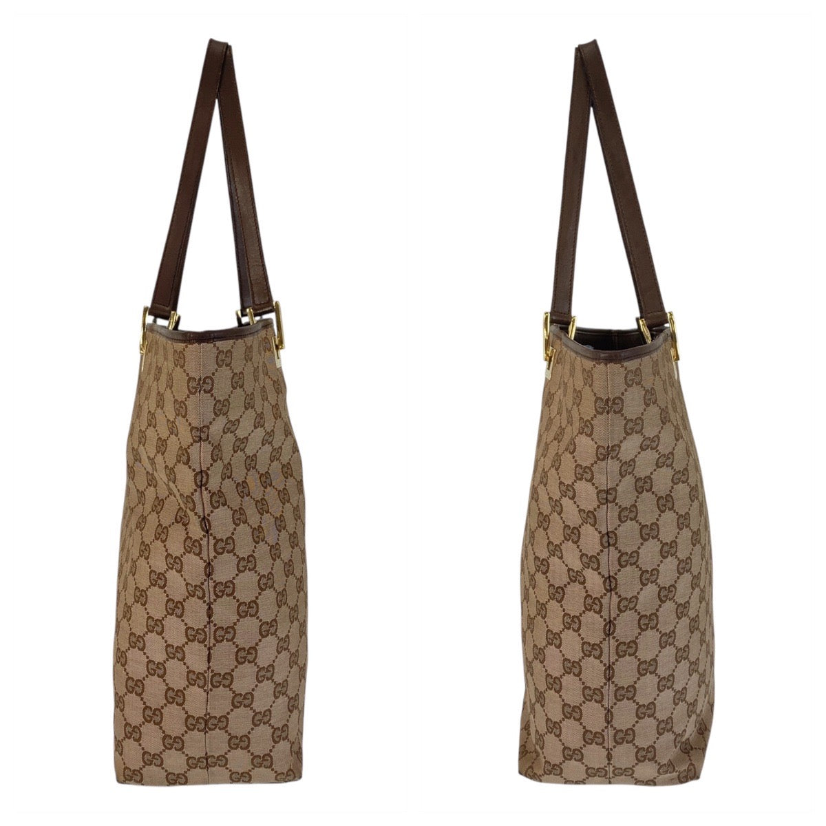 GUCCI Tote Bag 002 1098 GG canvas, leather Beige Brown Gold Metal Tote Bag Shoulder Bag Women Used Authentic