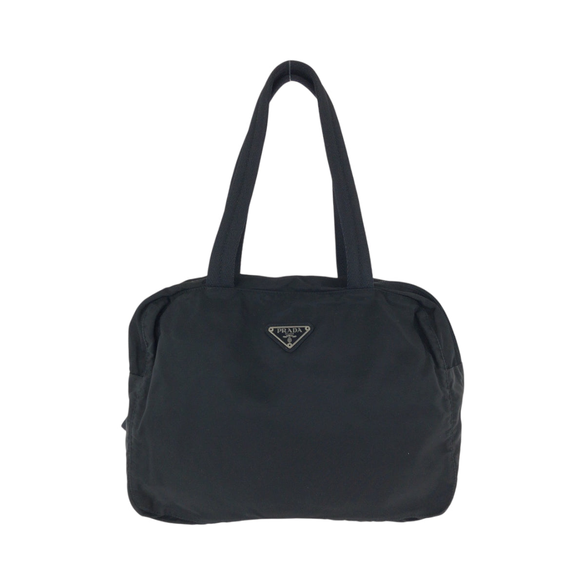 PRADA Handbag Nylon Black SilverMetal Handbag Tote Bag Test Triangle With logo Women Used Authentic
