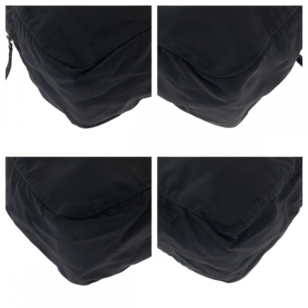 PRADA Handbag Nylon Black SilverMetal Handbag Tote Bag Test Triangle With logo Women Used Authentic