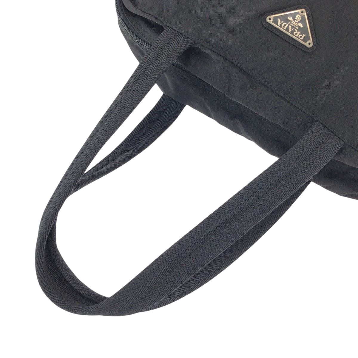 PRADA Handbag Nylon Black SilverMetal Handbag Tote Bag Test Triangle With logo Women Used Authentic