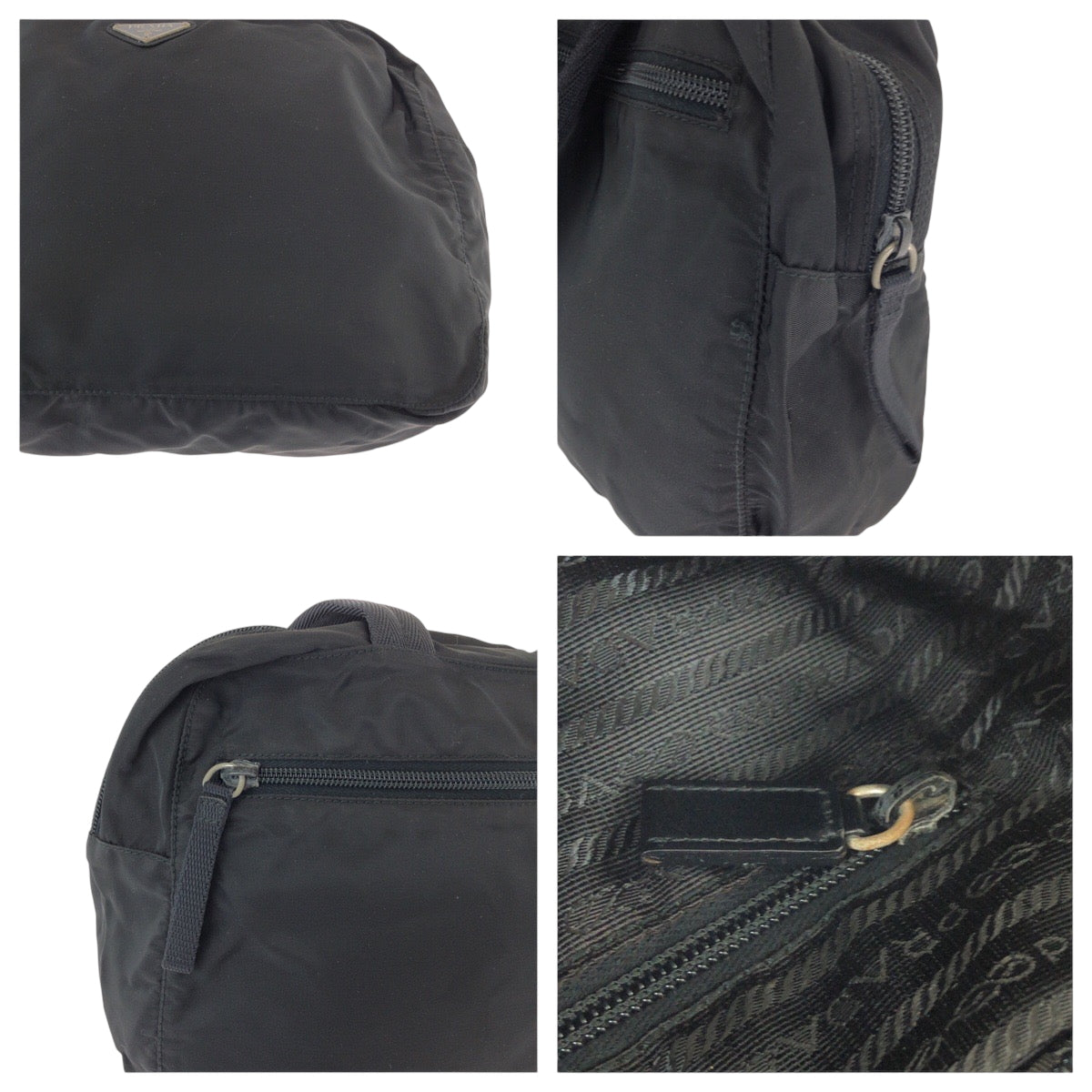 PRADA Handbag Nylon Black SilverMetal Handbag Tote Bag Test Triangle With logo Women Used Authentic