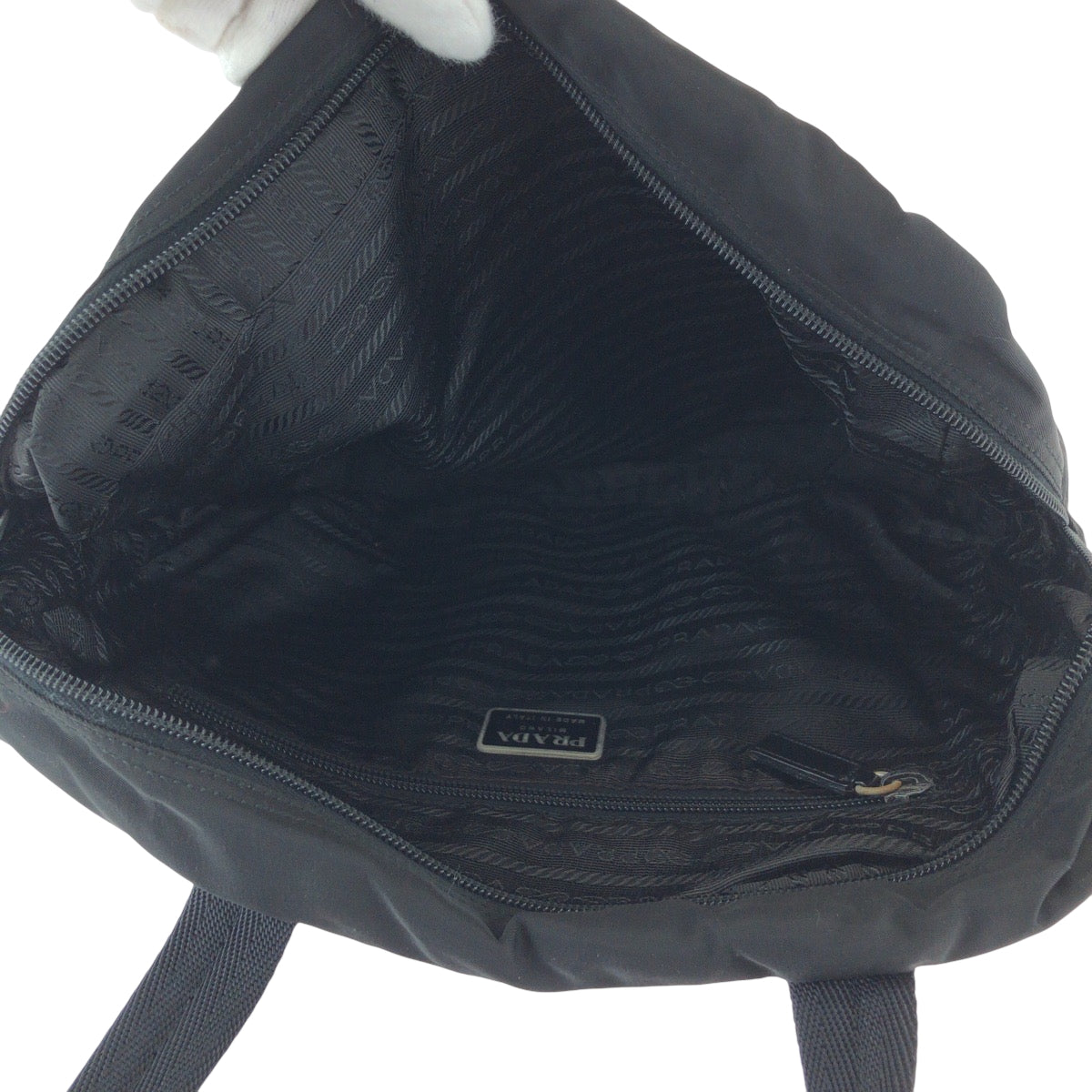 PRADA Handbag Nylon Black SilverMetal Handbag Tote Bag Test Triangle With logo Women Used Authentic