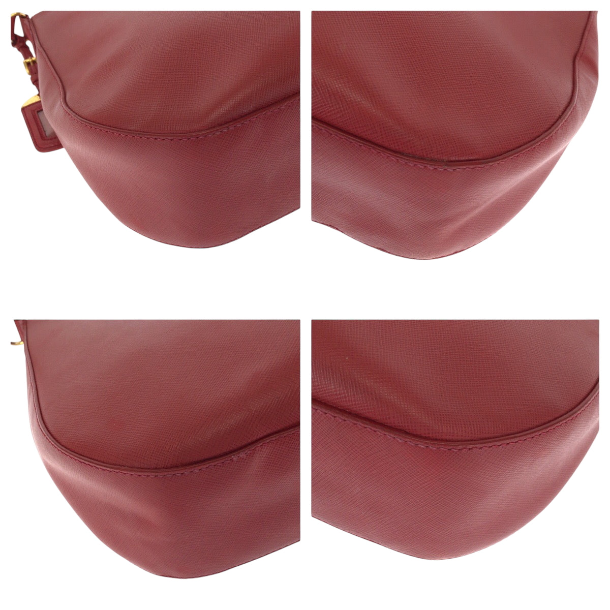 PRADA Shoulder Bag leather Red Gold Metal One Shoulder Bag Safiano Hobo Women Used Authentic