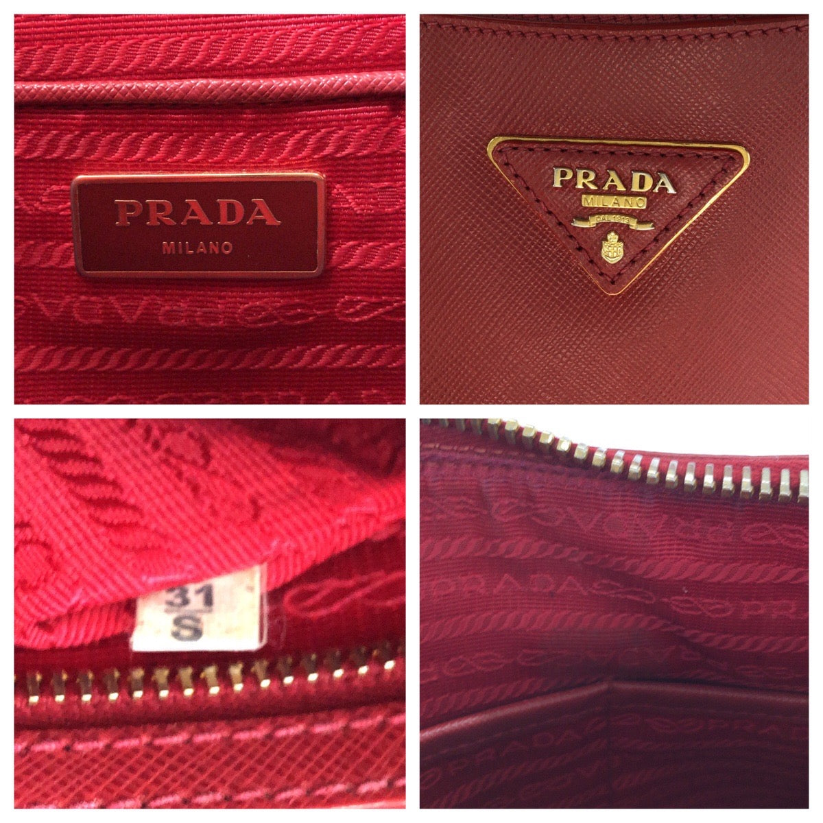 PRADA Shoulder Bag leather Red Gold Metal One Shoulder Bag Safiano Hobo Women Used Authentic