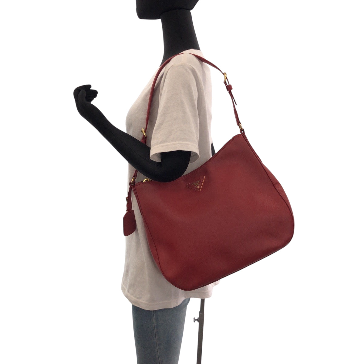 PRADA Shoulder Bag leather Red Gold Metal One Shoulder Bag Safiano Hobo Women Used Authentic