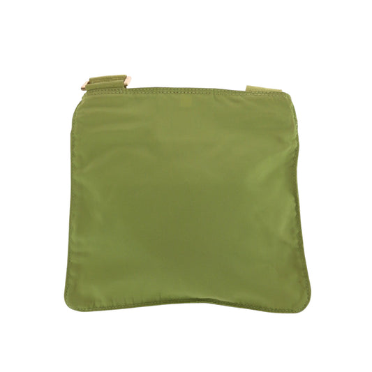 PRADA Shoulder Bag Nylon Light Green Gold Metal Shoulder Bag Sacoche Test Triangle With logo Women Used Authentic