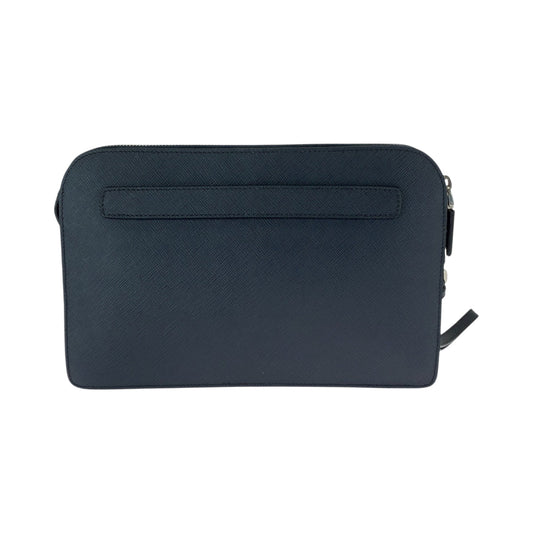 PRADA Clutch bag 2VF056 leather Navy SilverMetal Clutch bag business bag Safiano logo mens Used Authentic