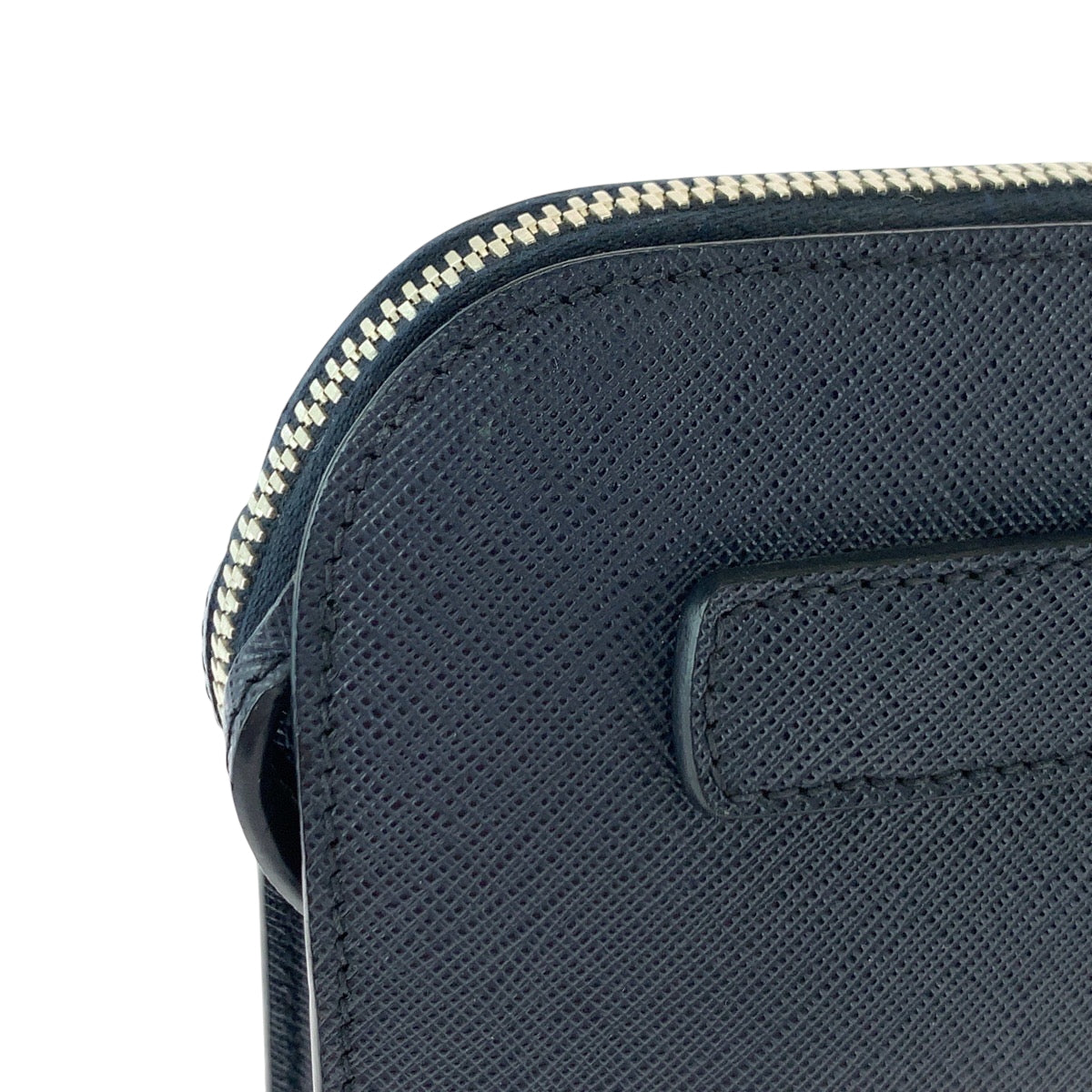 PRADA Clutch bag 2VF056 leather Navy SilverMetal Clutch bag business bag Safiano logo mens Used Authentic
