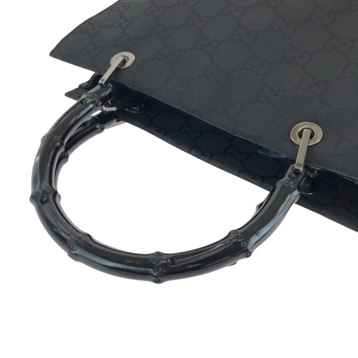 GUCCI Handbag 002 1016 Nylon black Handbag Tote Bag Bamboo Women Used Authentic