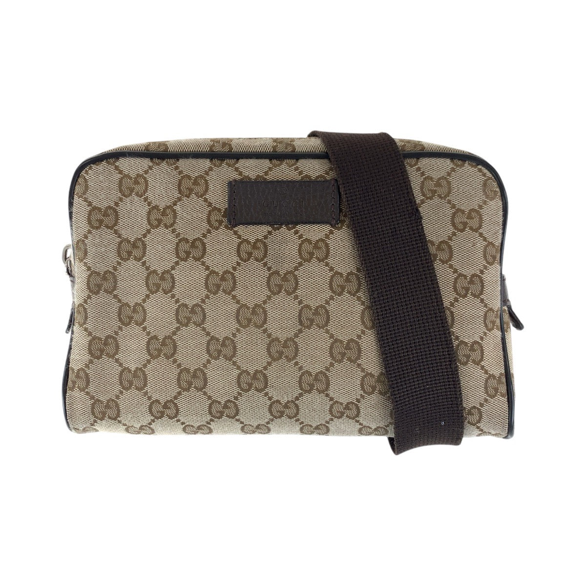 GUCCI Sling bag 449174 GG canvas, leather Brown Silver Metal Sling bag Waist bag mens Used Authentic