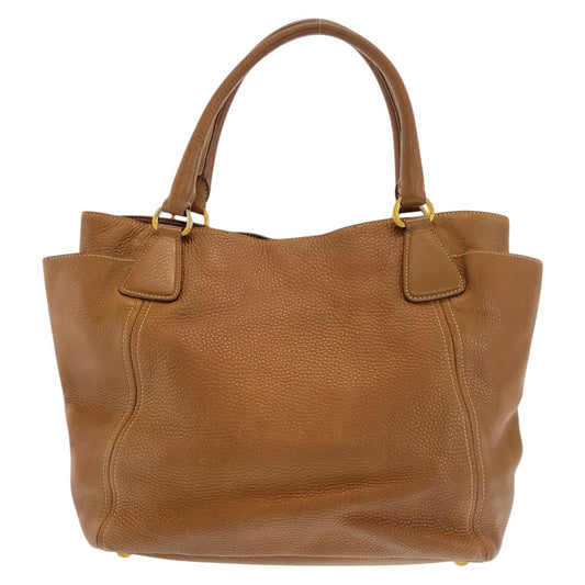 PRADA Tote Bag leather Brown Gold Metal