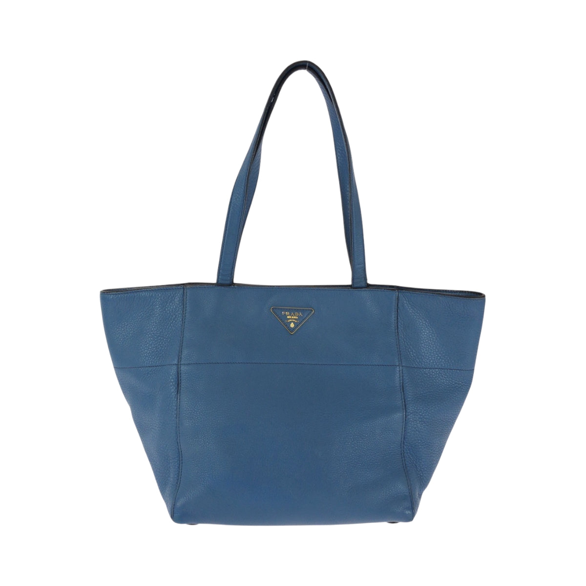 PRADA Tote Bag leather Blue GoldMetal Tote Bag handbag Vitterodino Triangle With logo Women Used Authentic