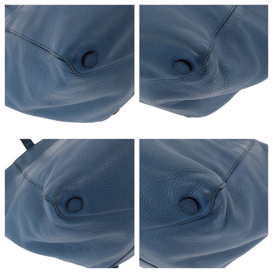 PRADA Tote Bag leather Blue GoldMetal Tote Bag handbag Vitterodino Triangle With logo Women Used Authentic