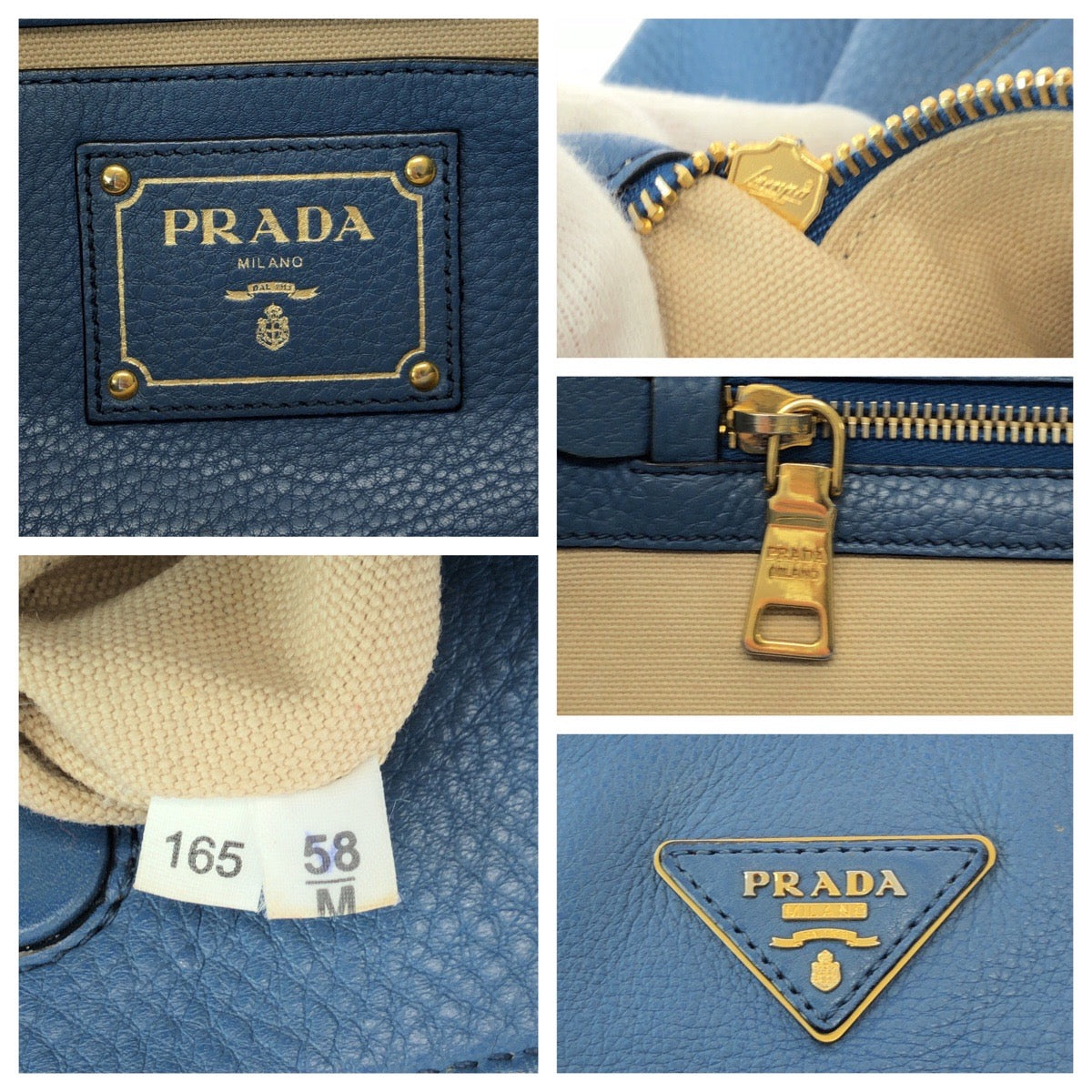 PRADA Tote Bag leather Blue GoldMetal Tote Bag handbag Vitterodino Triangle With logo Women Used Authentic