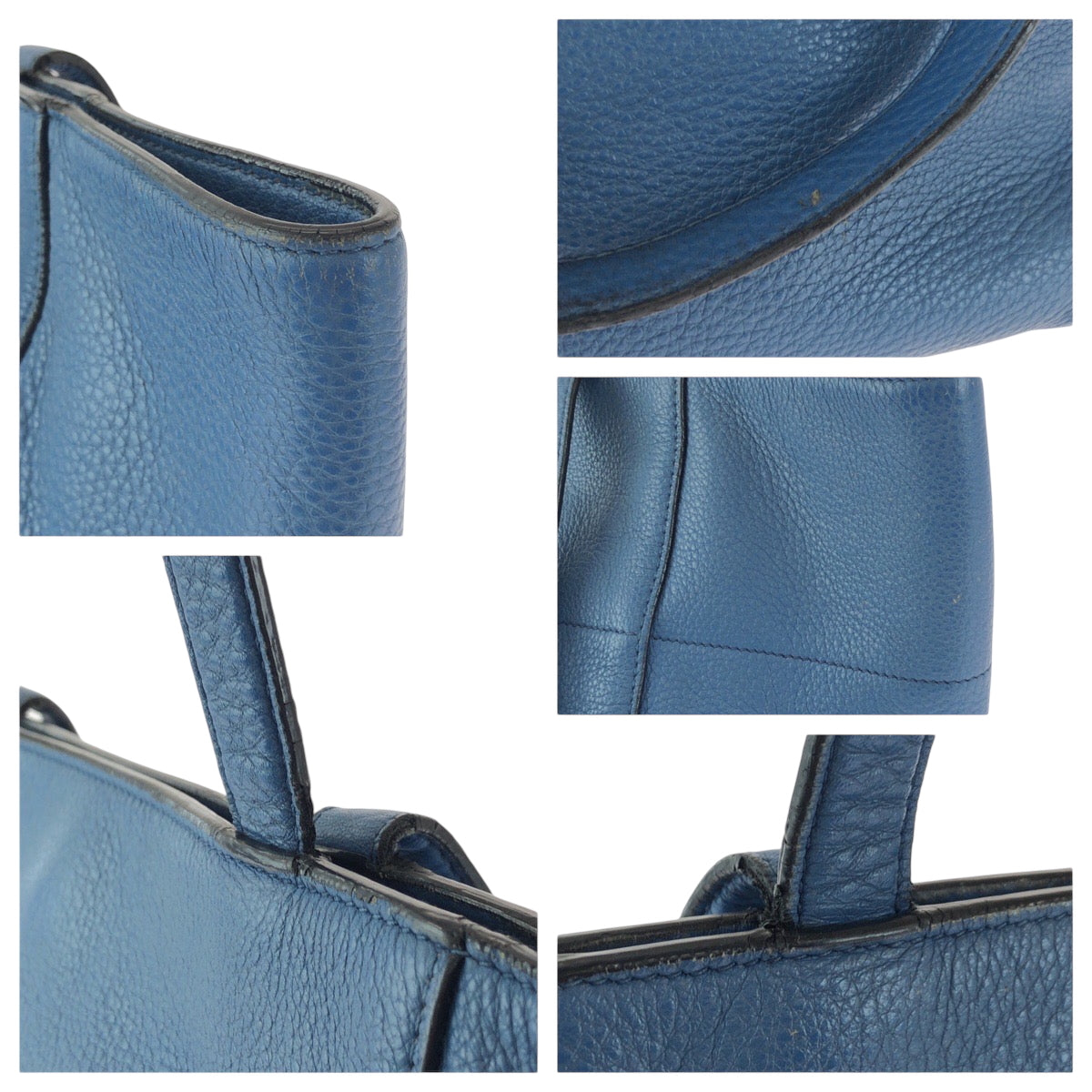 PRADA Tote Bag leather Blue GoldMetal Tote Bag handbag Vitterodino Triangle With logo Women Used Authentic