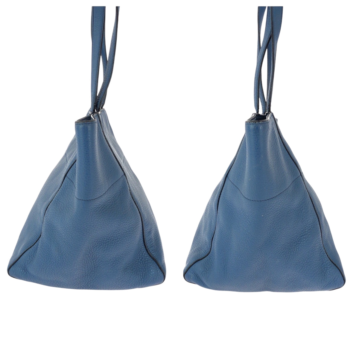 PRADA Tote Bag leather Blue GoldMetal Tote Bag handbag Vitterodino Triangle With logo Women Used Authentic
