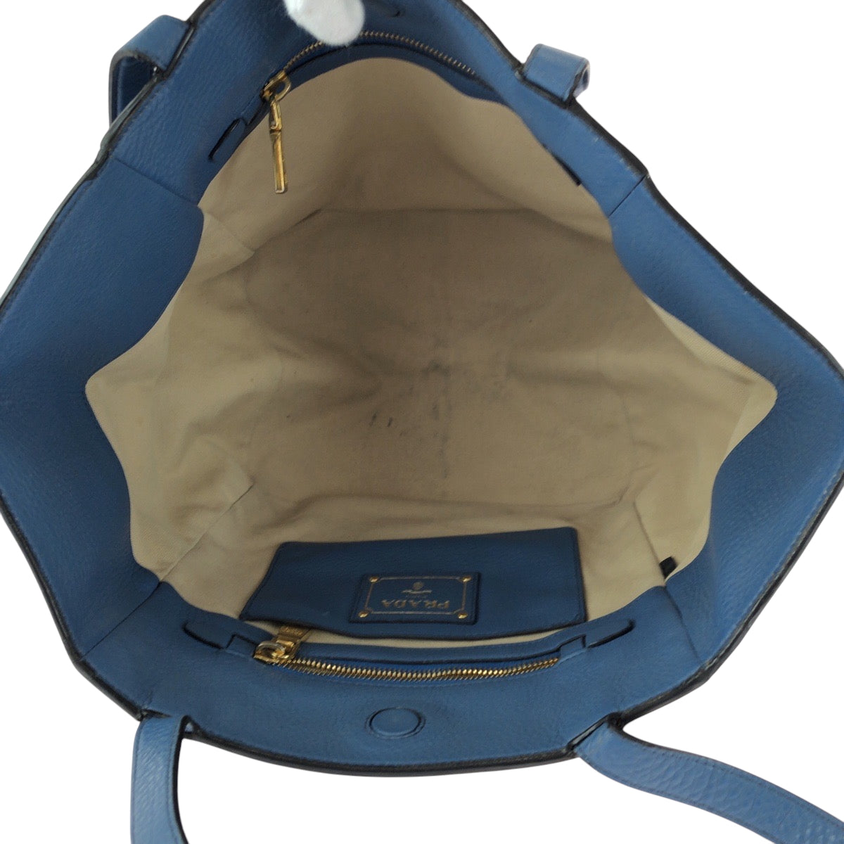 PRADA Tote Bag leather Blue GoldMetal Tote Bag handbag Vitterodino Triangle With logo Women Used Authentic