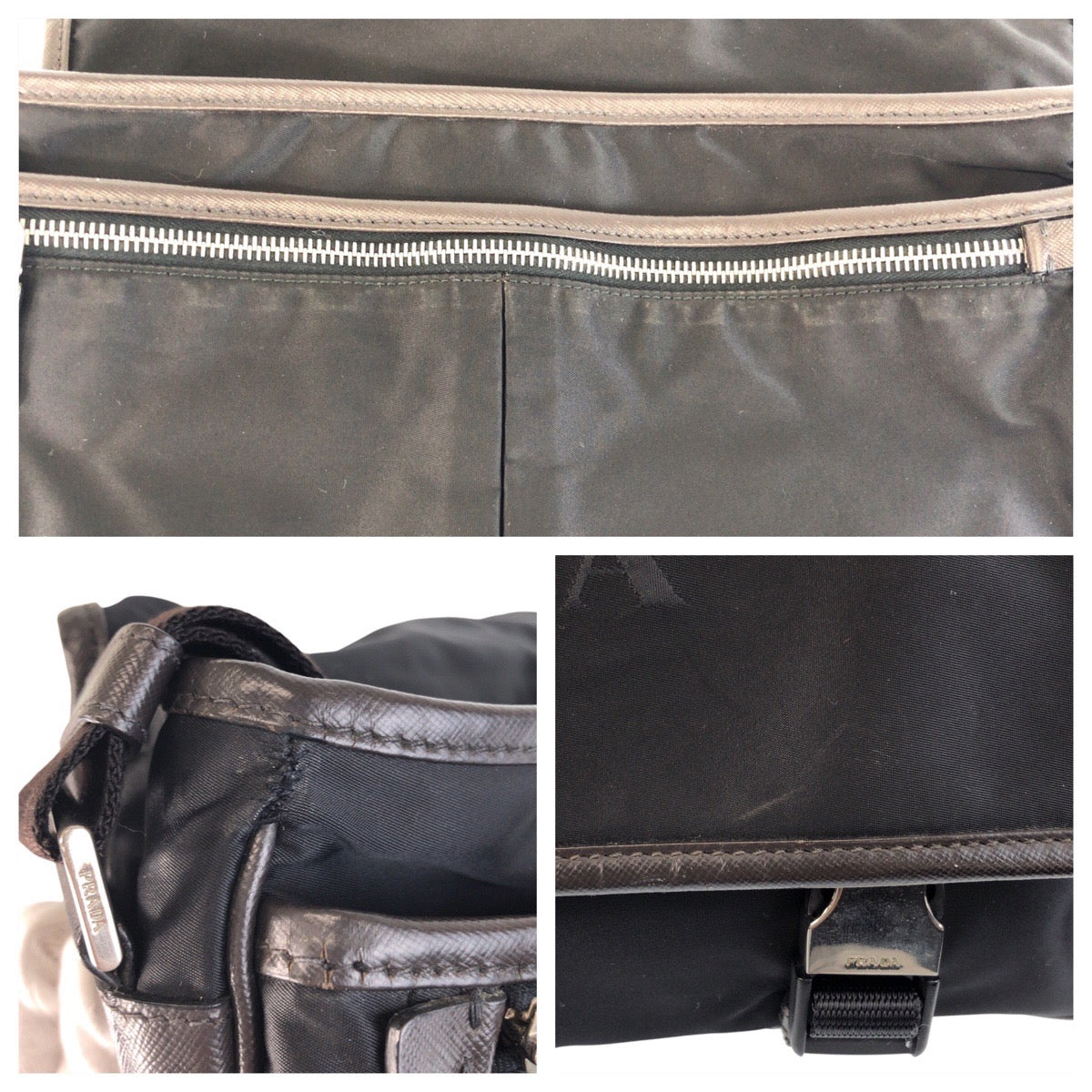 PRADA Shoulder Bag Nylon Black SilverMetal Shoulder Bag Messenger bag Test Triangle With logo Women Used Authentic