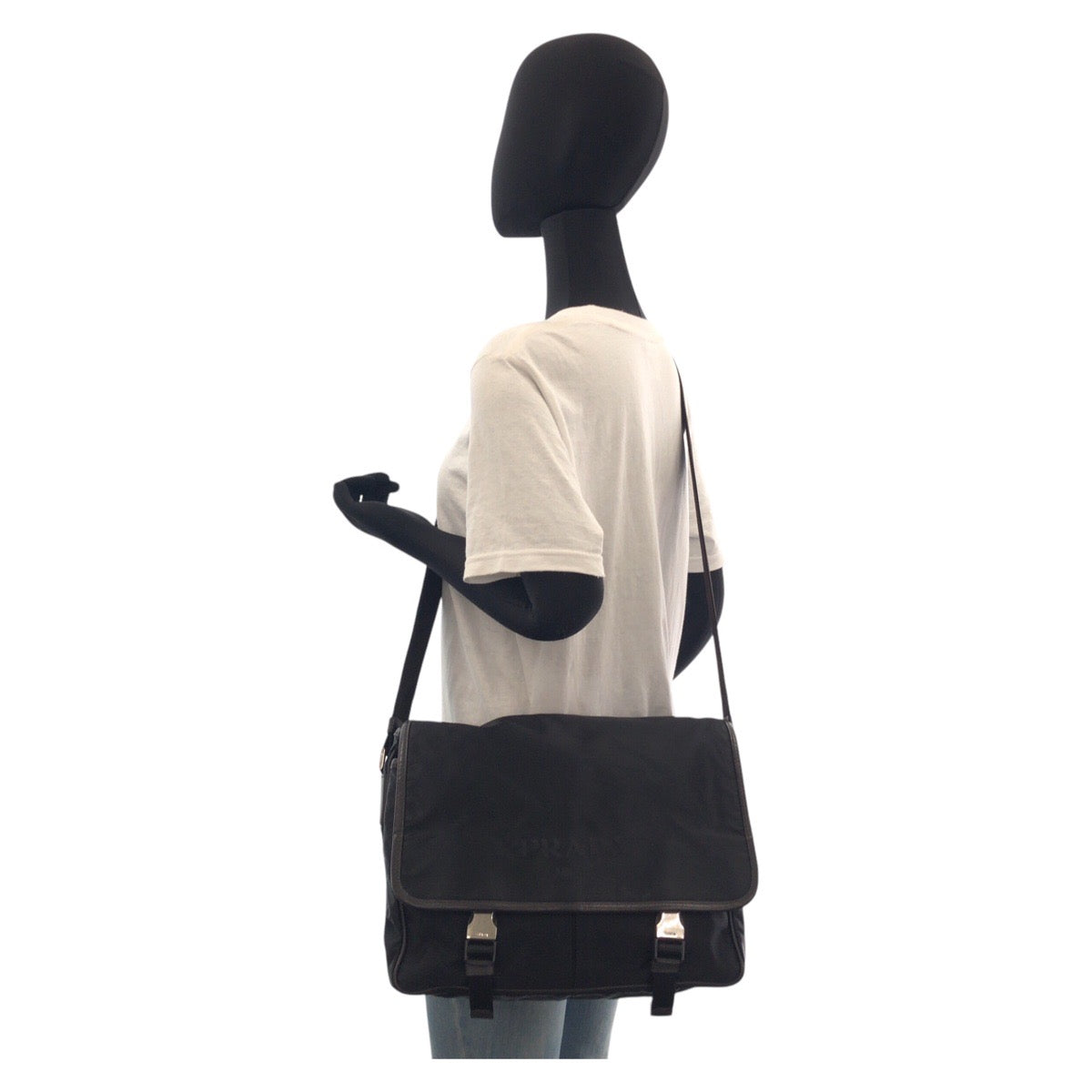PRADA Shoulder Bag Nylon Black SilverMetal Shoulder Bag Messenger bag Test Triangle With logo Women Used Authentic
