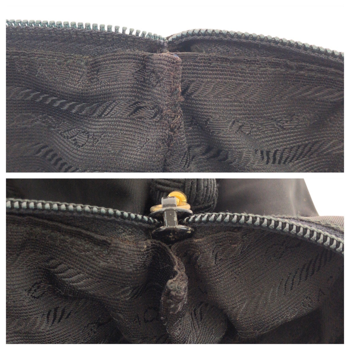 PRADA Tote Bag Nylon Black GoldMetal Tote Bag Shoulder Bag Test Logo embroidery Women Used Authentic