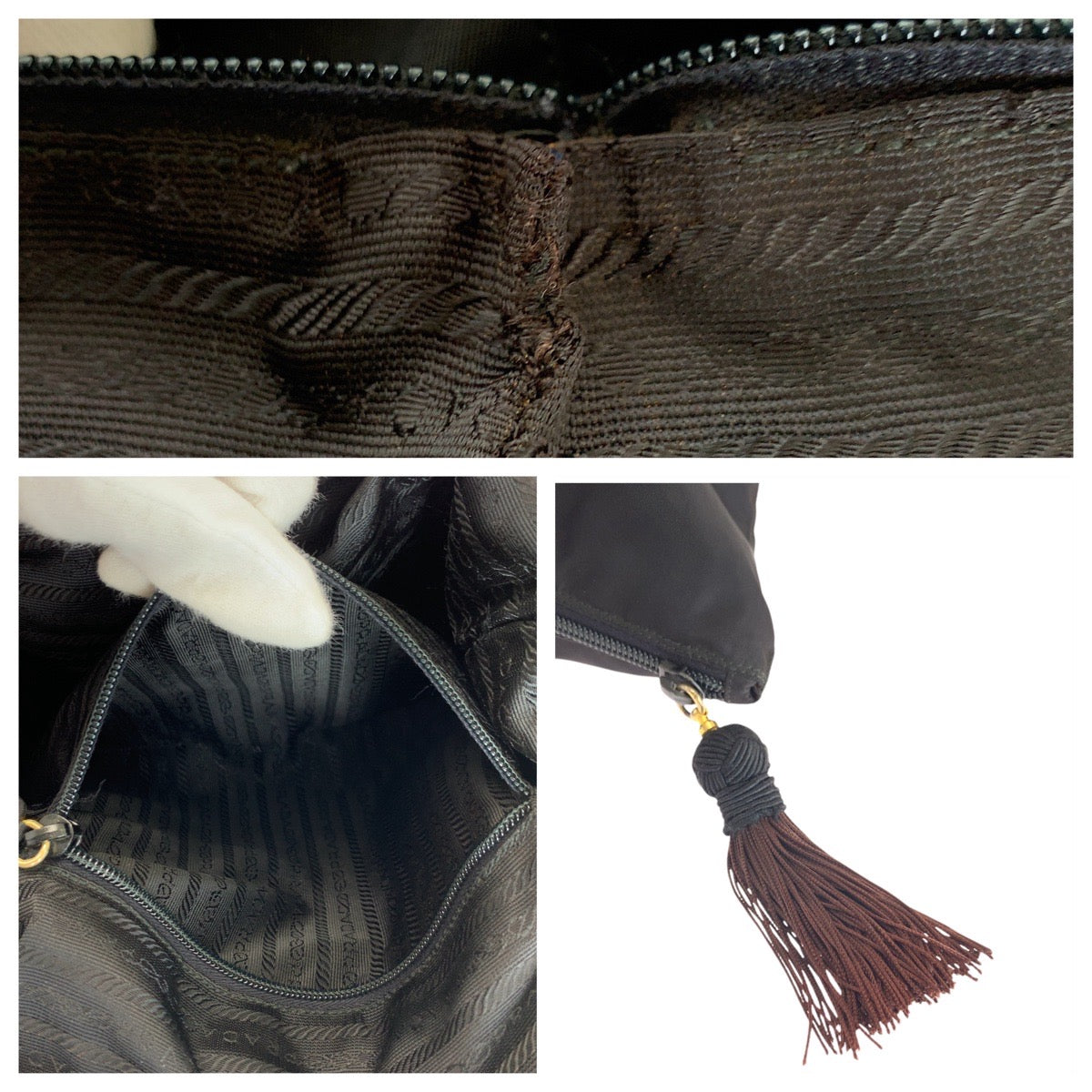 PRADA Tote Bag Nylon Black GoldMetal Tote Bag Shoulder Bag Test Logo embroidery Women Used Authentic