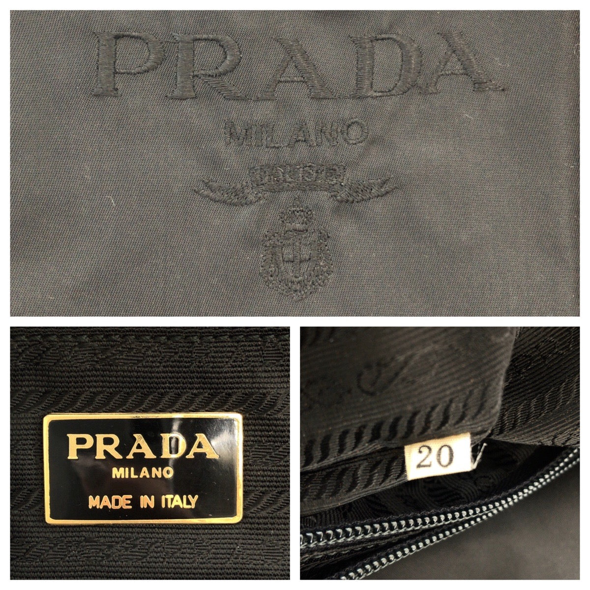 PRADA Tote Bag Nylon Black GoldMetal Tote Bag Shoulder Bag Test Logo embroidery Women Used Authentic