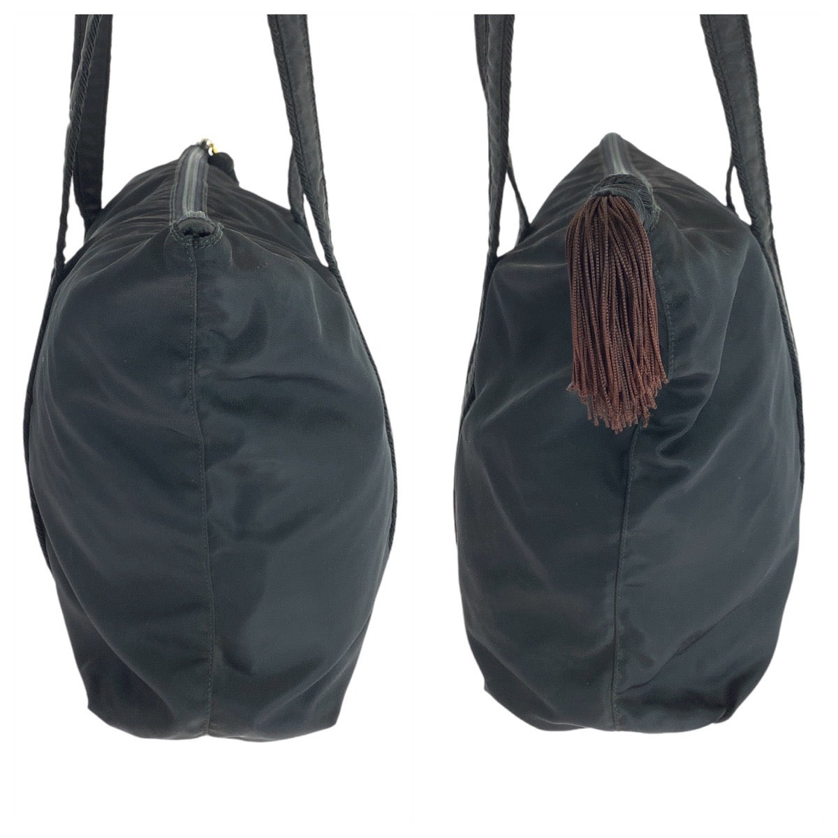 PRADA Tote Bag Nylon Black GoldMetal Tote Bag Shoulder Bag Test Logo embroidery Women Used Authentic